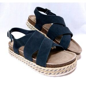 Muk Luks‎ Beach Bingo Sandals Navy Suede Platform Comfort Shoes Women's 8.5 Wide